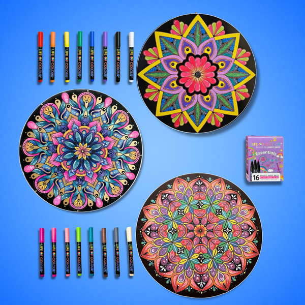 Life of Colour Black Mandala Painting Kit - Bundle of 3 (Part 1- Essentials)