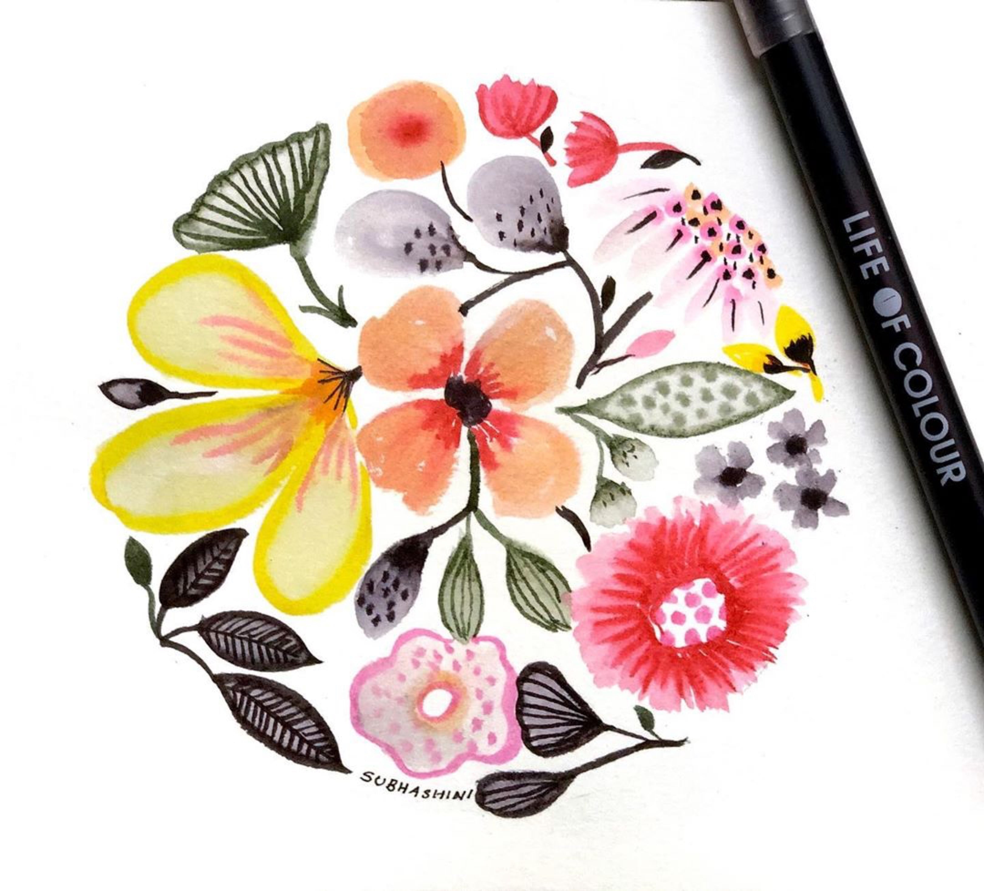 'How to create a fun and colourful floral illustration with watercolour brush pens' article featured image.