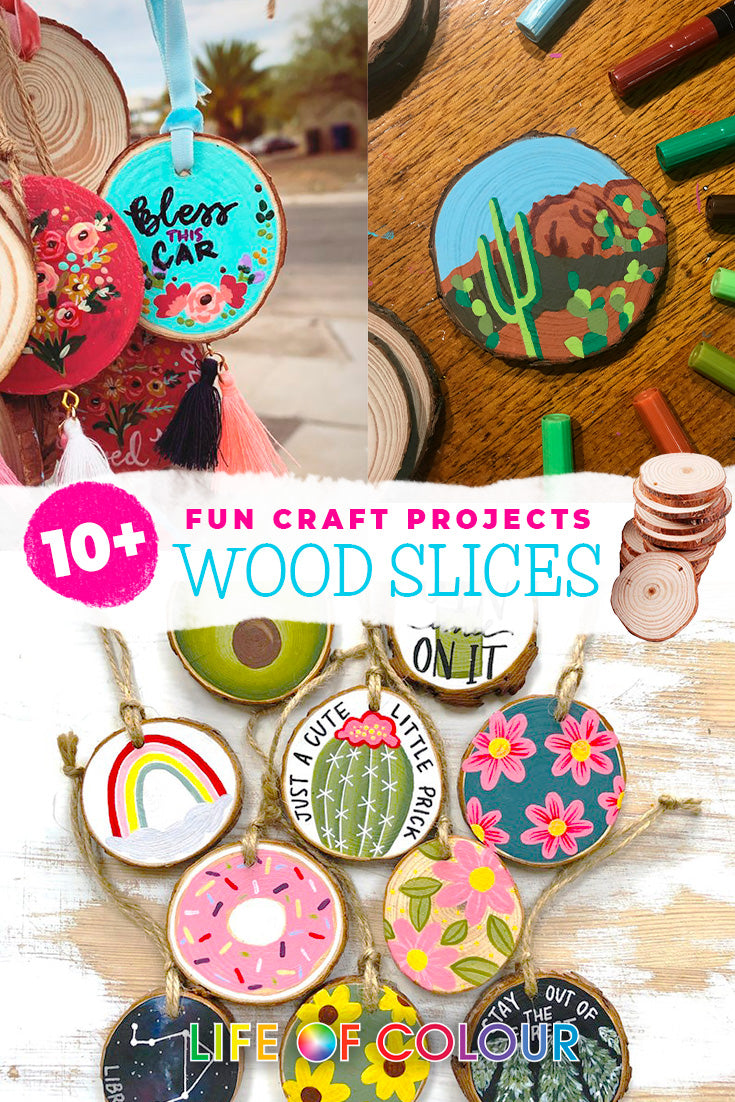 '10+ fun craft projects to create with wood slices' article featured image.