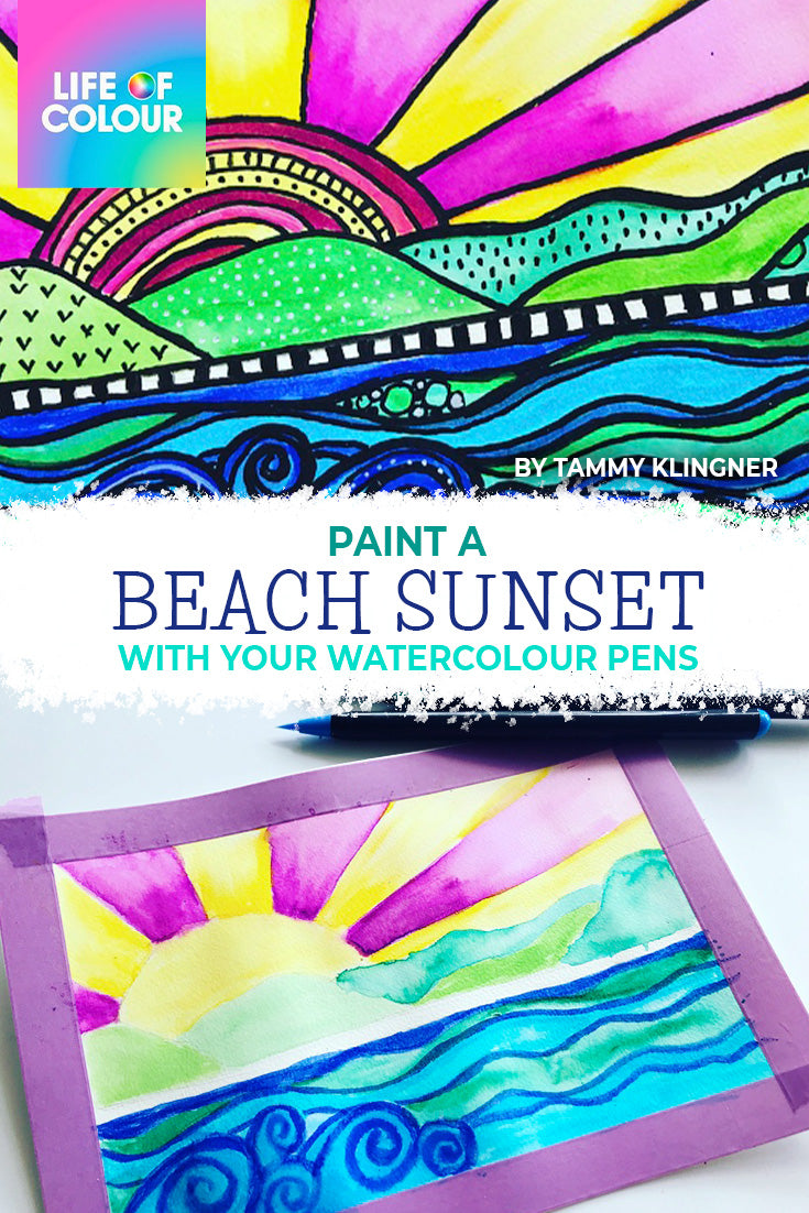 'Learn to paint a sunset at the beach with your watercolours' article featured image.