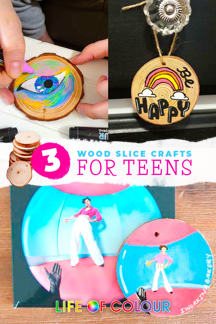 '3 wood slice crafts for teens' article featured image.