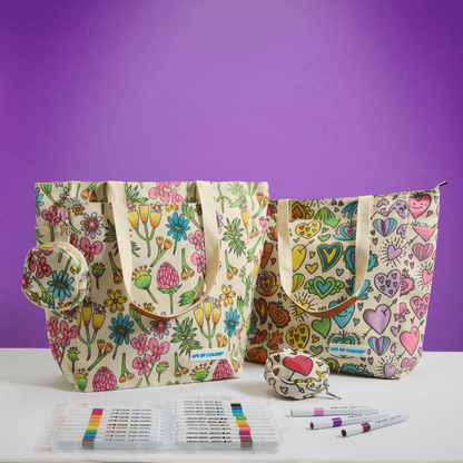 DIY Doodle Bag Bundle - Wildflower and Love Heart Tote Bags and Acrylic Markers