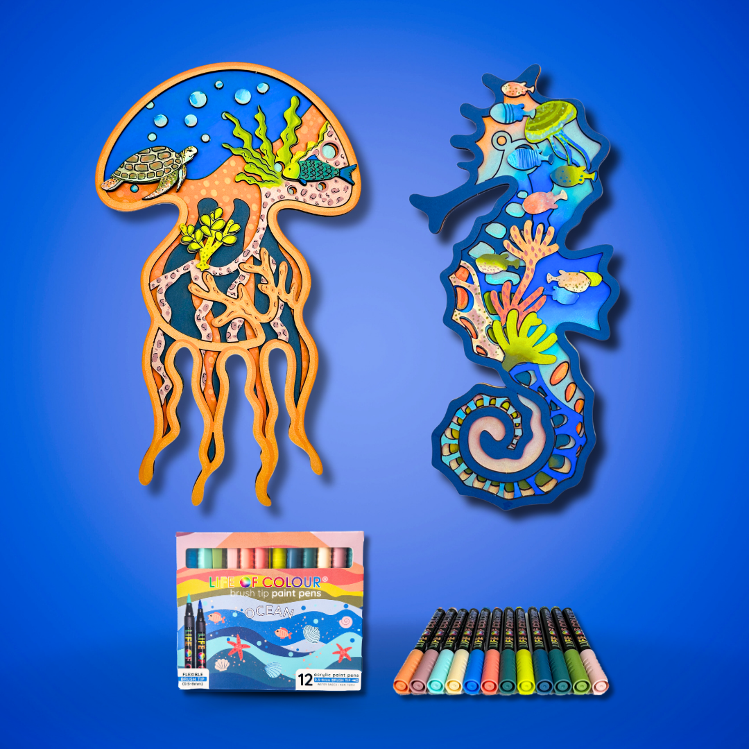 Life of Colour Ocean 3D Wall Art Bundle - Seahorse and Jellyfish