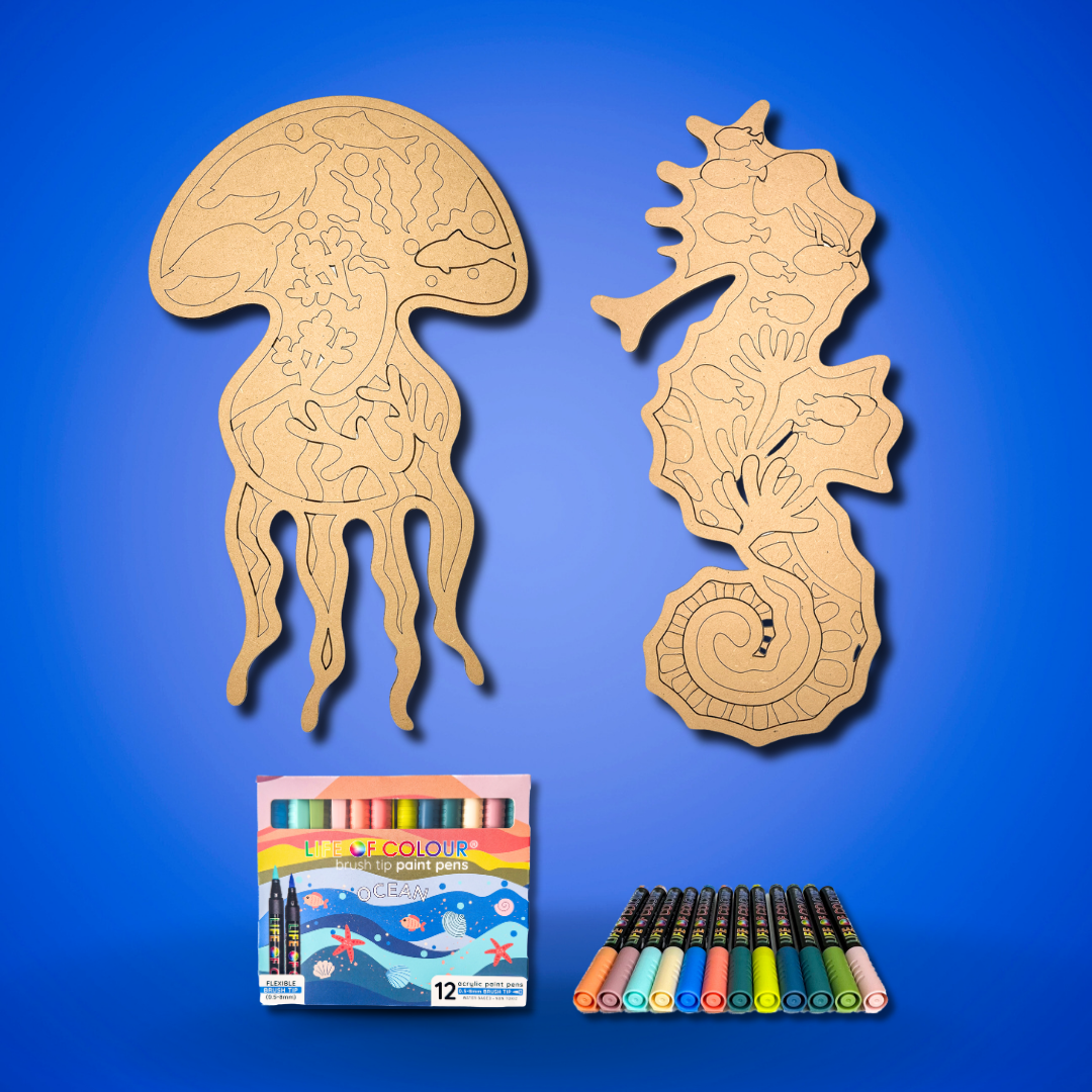 Life of Colour Ocean 3D Wall Art Bundle - Seahorse and Jellyfish