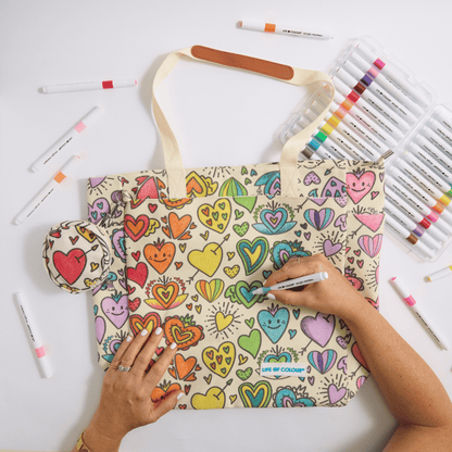 DIY Doodle Bag Bundle - Wildflower and Love Heart Tote Bags and Acrylic Markers