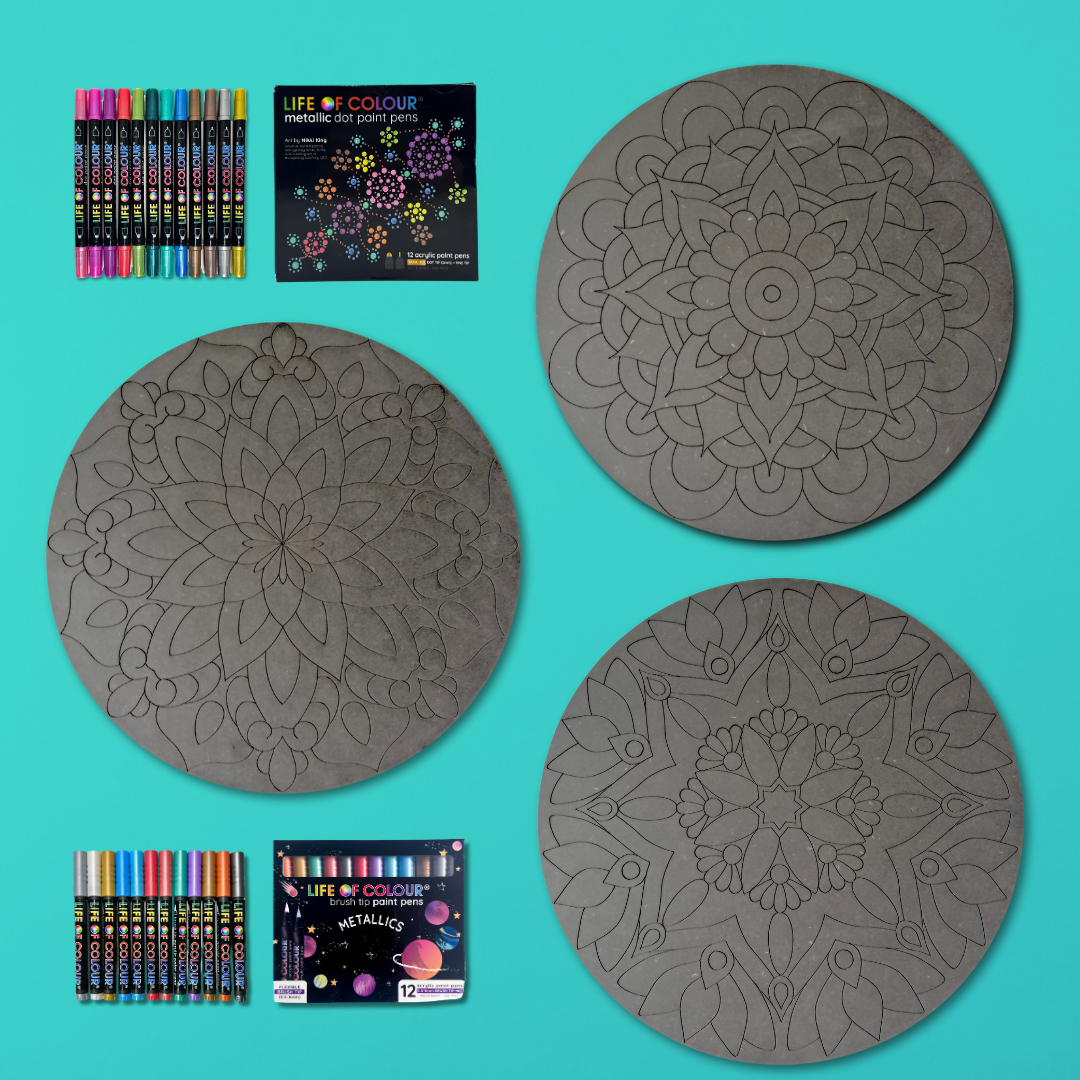 Life of Colour Mandala Galaxy Painting Kit Bundle of 3 - Sun, Moon, and Star