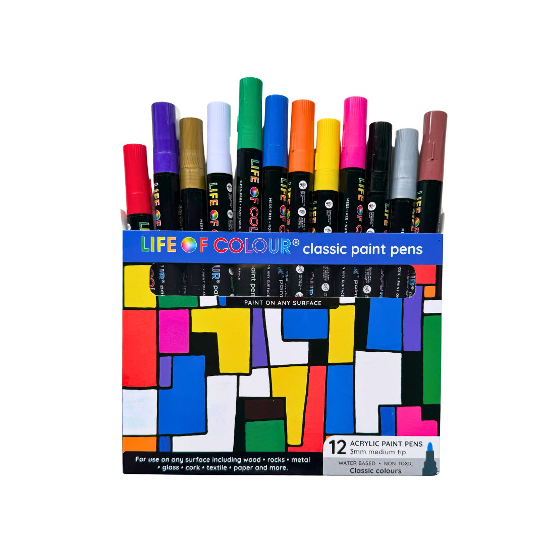 Classic Colours 3mm Medium Tip Acrylic Paint Pens - Set of 12