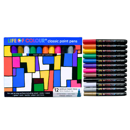 Classic Colours 3mm Medium Tip Acrylic Paint Pens - Set of 12