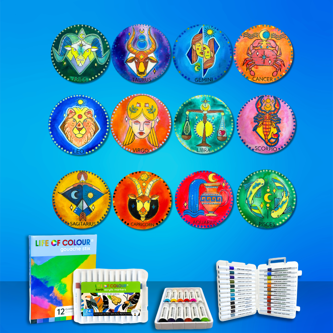 Life of Colour Zodiac Coaster Painting Kit - Set of 12