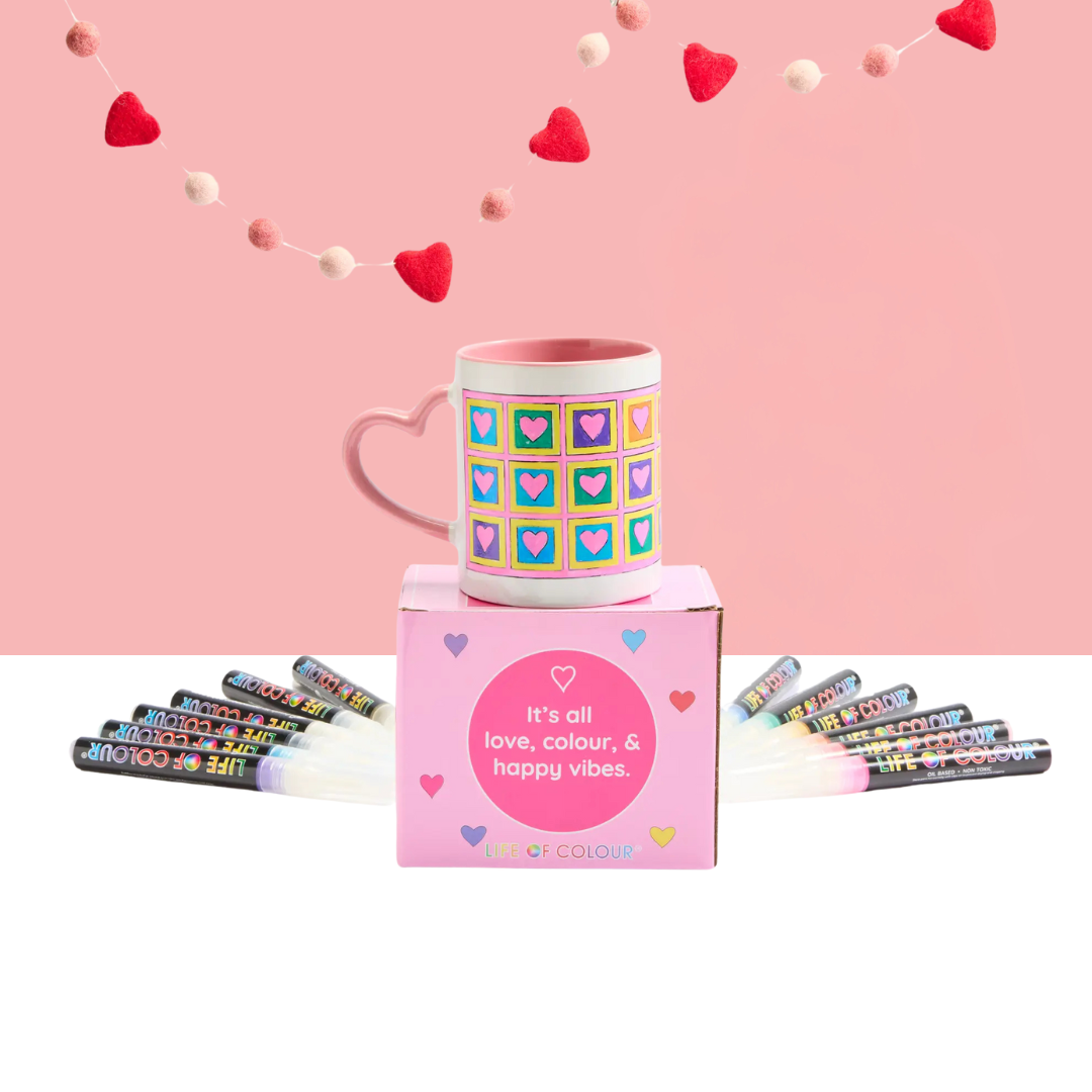 "Cup of Love" DIY Mug Painting Kit - Square Hearts Design