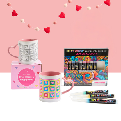 "Cup of Love" DIY Mug Painting Kit - Square Hearts Design