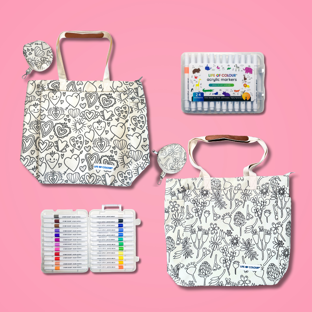 DIY Doodle Bag Bundle - 2 Luxury Tote Bags and Acrylic Markers