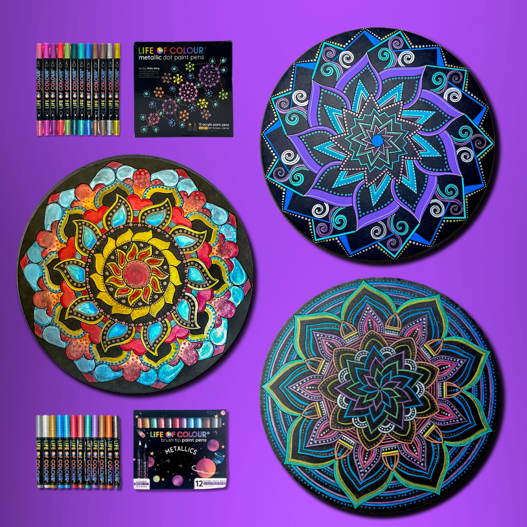 Life of Colour Mandala Galaxy Painting Kit Bundle of 3 - Comet, Meteor and Supernova