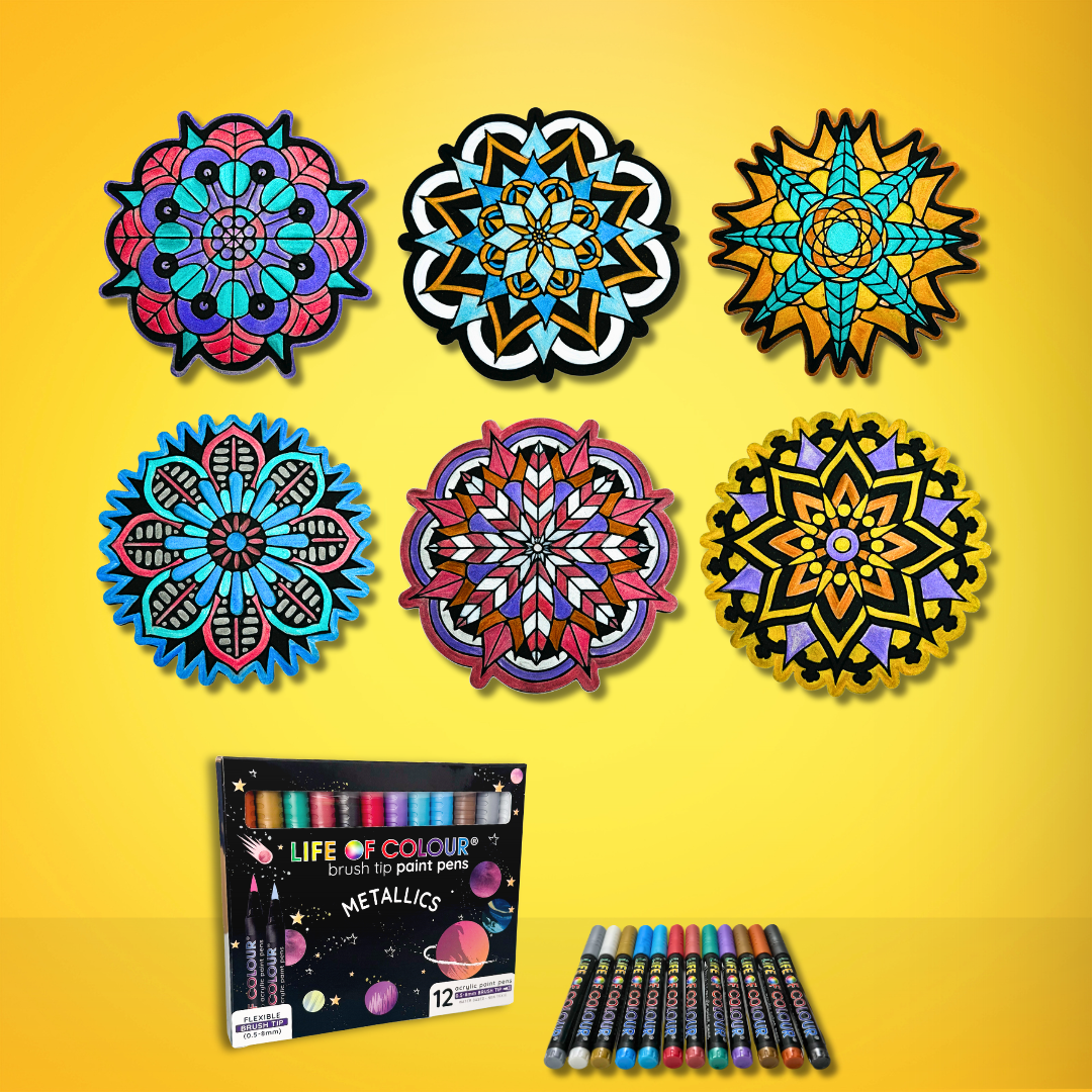 Life of Colour Mini Black Mandala Painting Kit - Set of 6