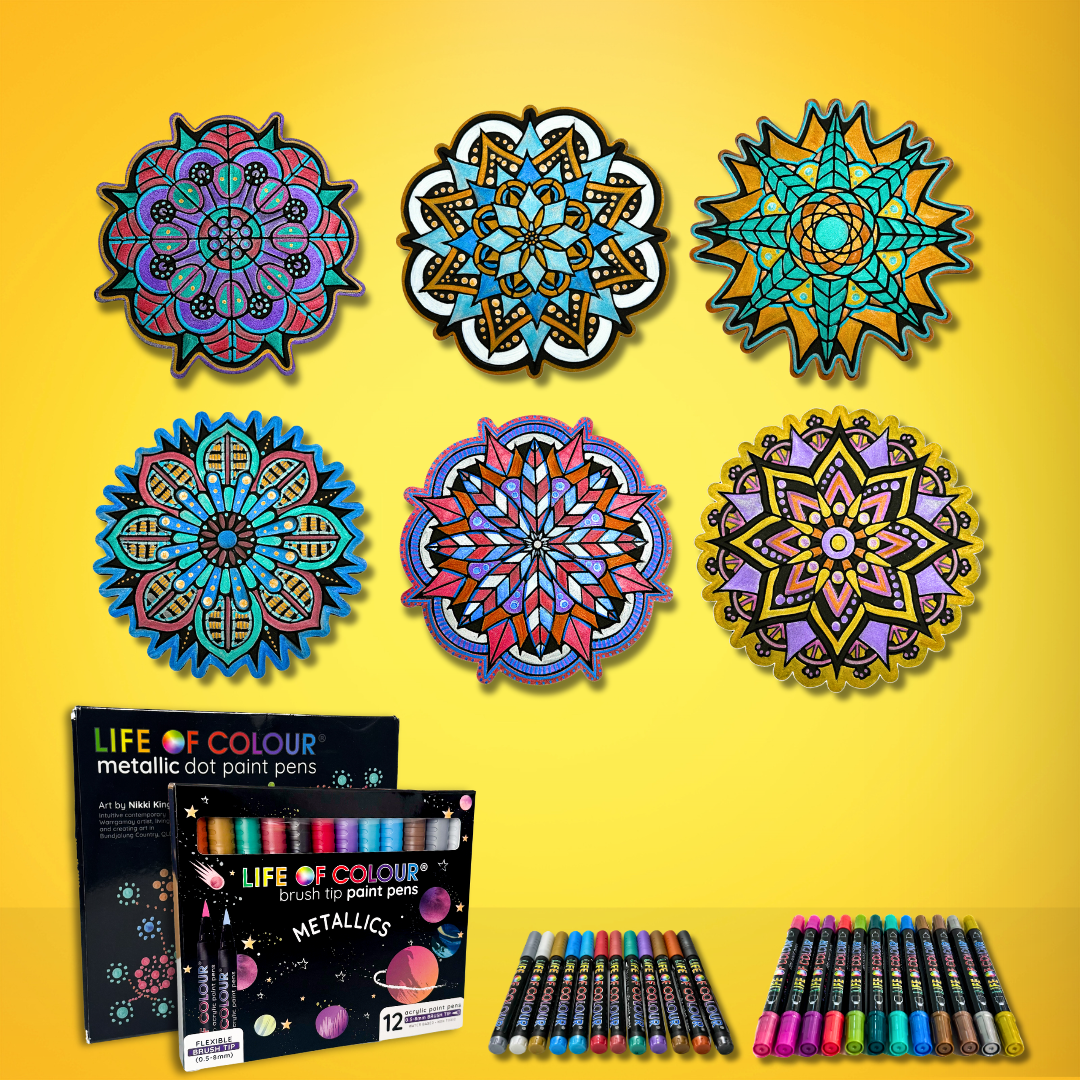 Life of Colour Mini Black Mandala Painting Kit - Set of 6