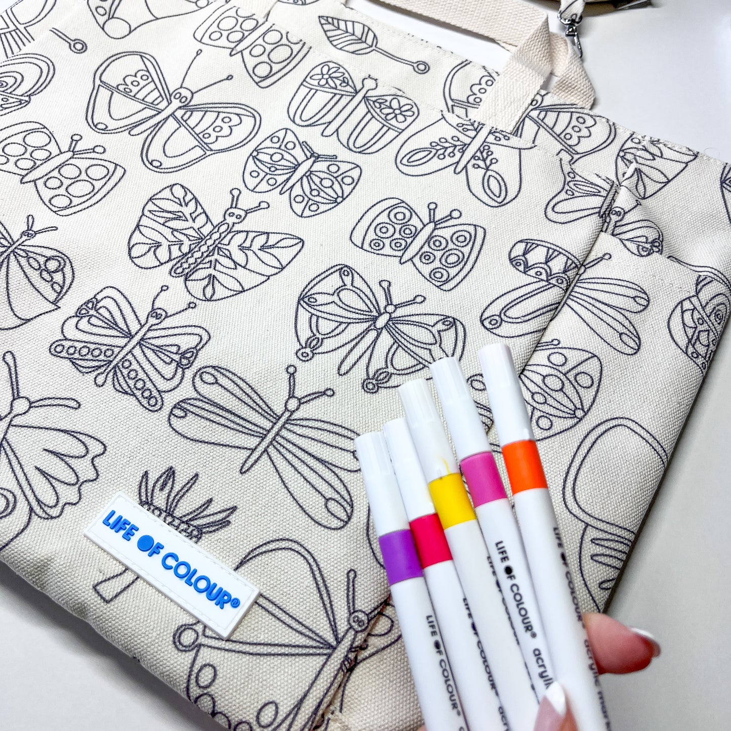 DIY Doodle Bag Bundle 2 - 2 Luxury Tote Bags and Acrylic Markers (Lorikeet and Butterfly)