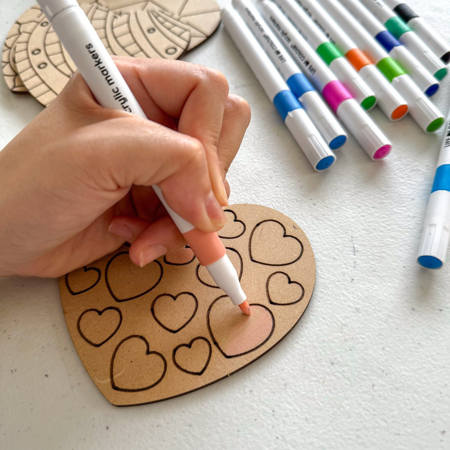 Colourful Hearts Gift Set - 4 Love Heart coasters with acrylic markers