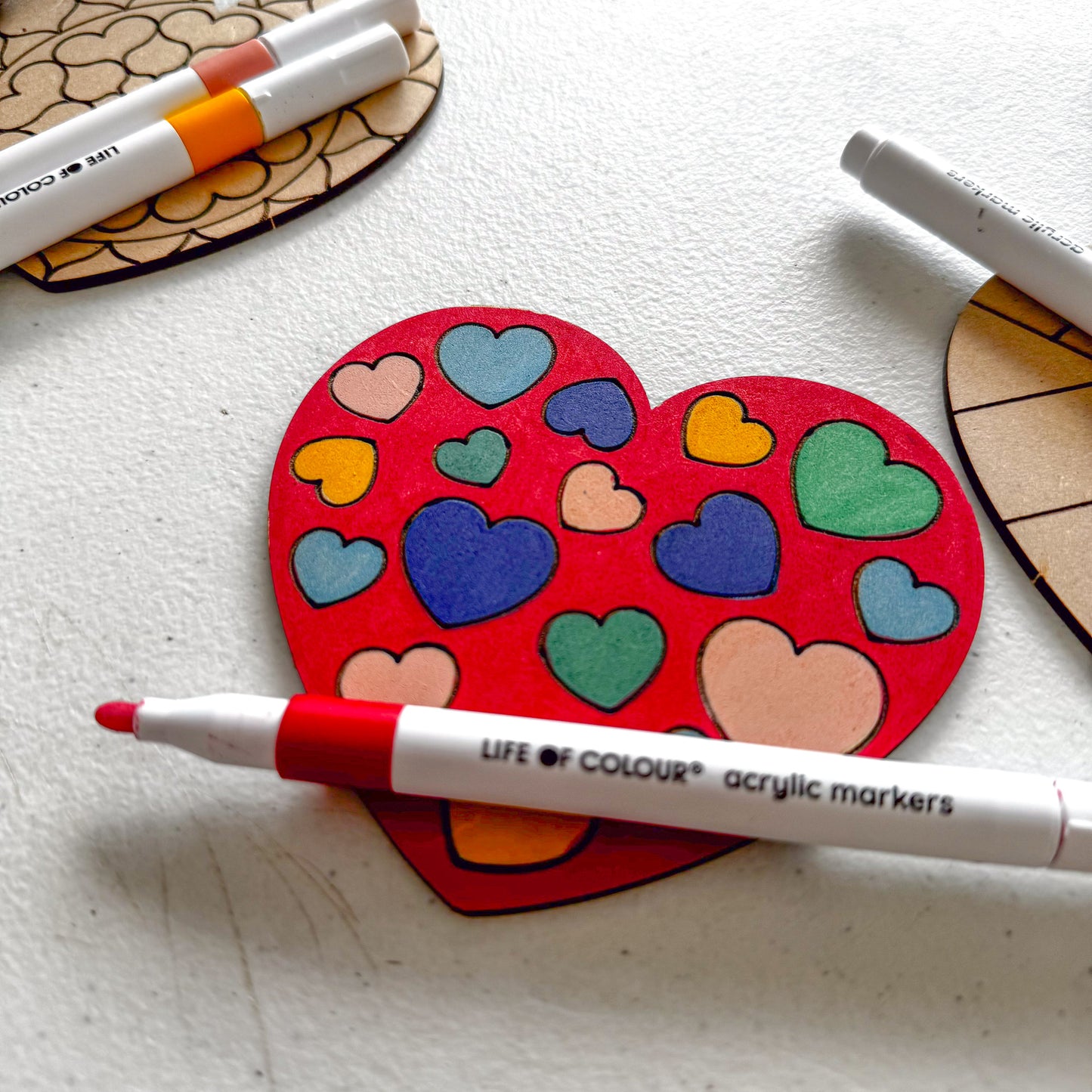 Colourful Hearts Gift Set - 4 Love Heart coasters with acrylic markers