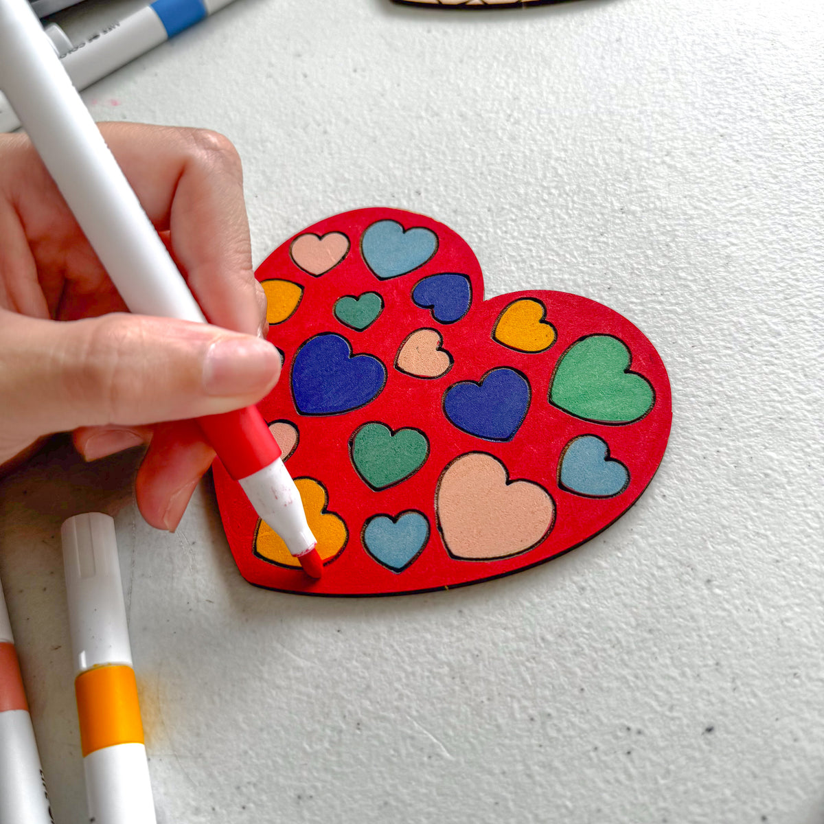 Colourful Hearts Mega Valentine&#39;s Day Gift Set - 4 Love Heart coasters, 1 Large Hearts Board and Love Tote Bag with acrylic markers