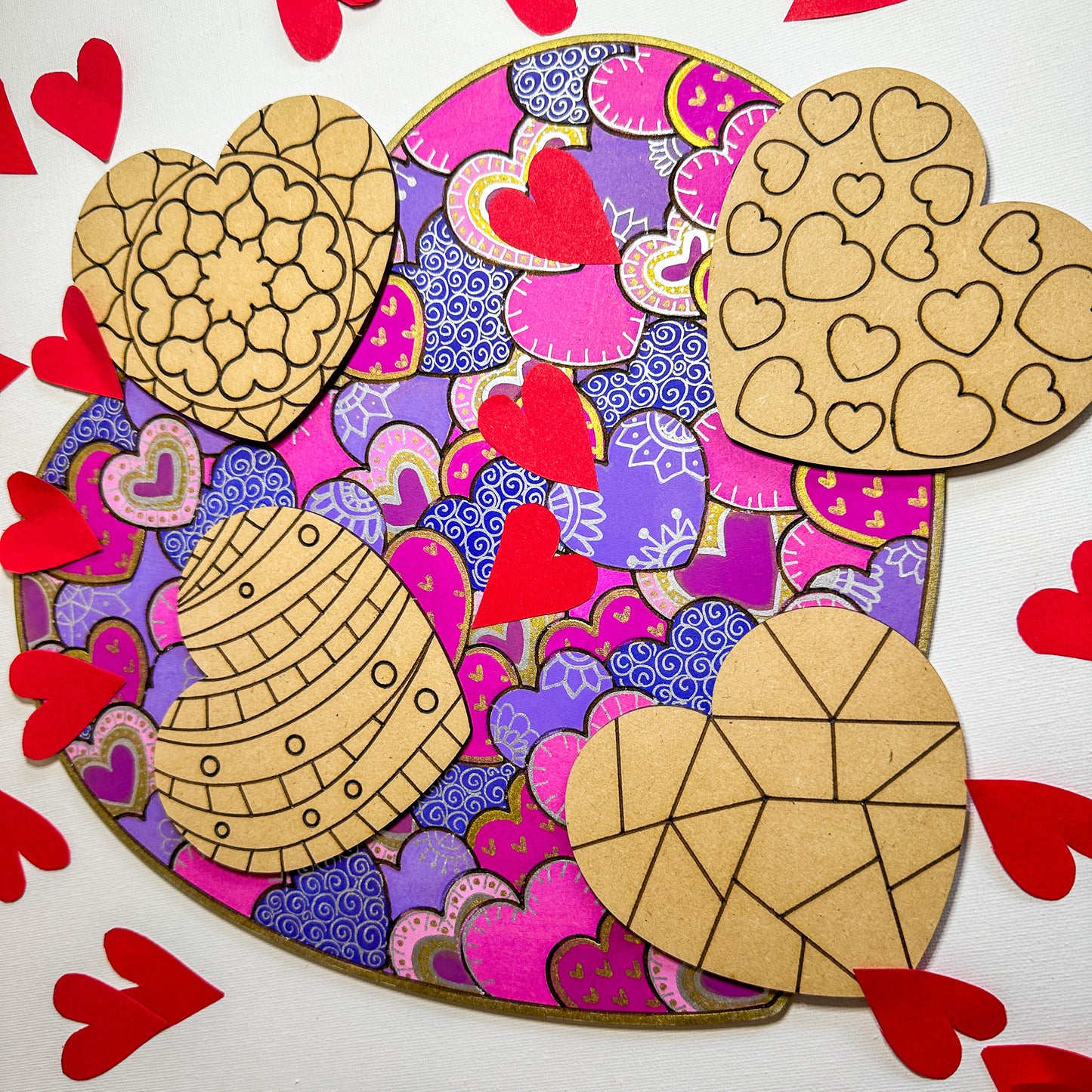 Colourful Hearts Large Gift Set - 4 Love Heart coasters and 1 Large Hearts Board with acrylic markers