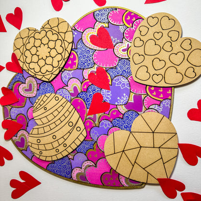 Colourful Hearts Large Gift Set - 4 Love Heart coasters and 1 Large Hearts Board with acrylic markers