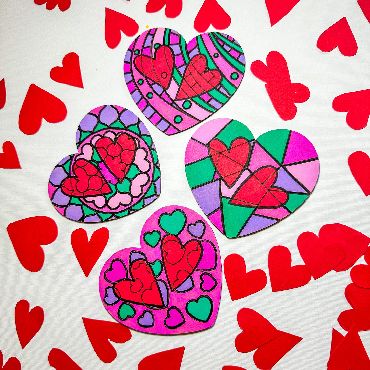 Colourful Hearts Mega Gift Set - 4 Love Heart coasters, 1 Large Hearts Board and Love Tote Bag with acrylic markers