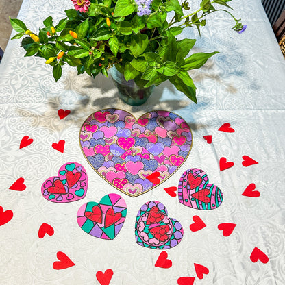 Colourful Hearts Large Gift Set - 4 Love Heart coasters and 1 Large Hearts Board with acrylic markers