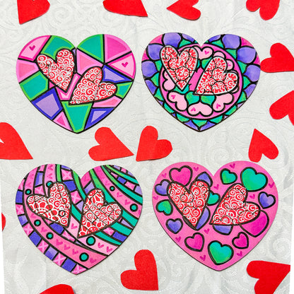 Colourful Hearts Gift Set - 4 Love Heart coasters with acrylic markers