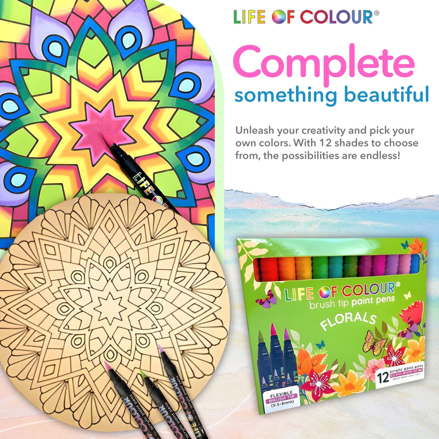 Life of Colour Mandala Painting Kit - The Beach (Florals)