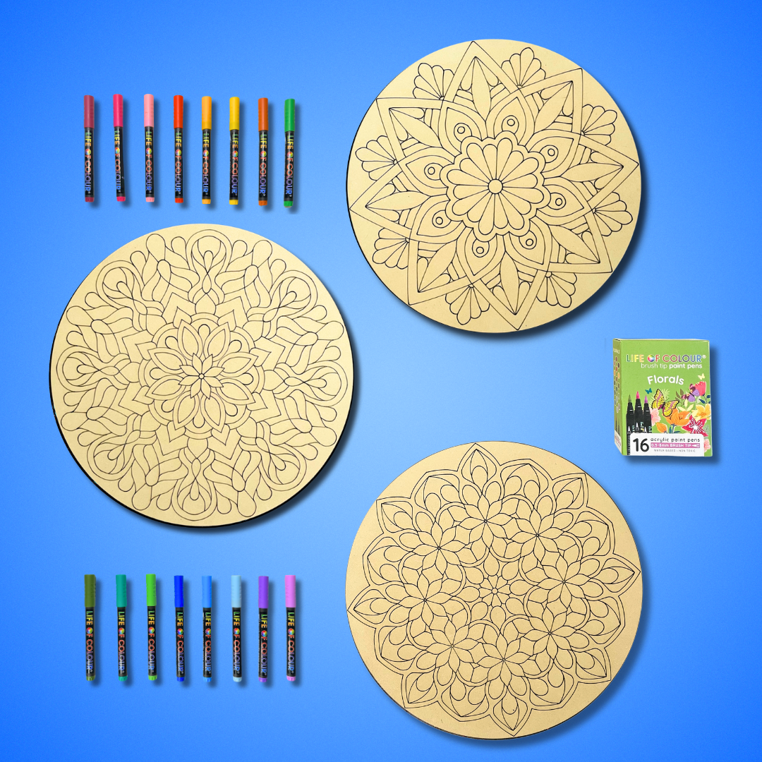 Life of Colour Mandala Painting Kit - Bundle of 3 (Part 1-Florals)