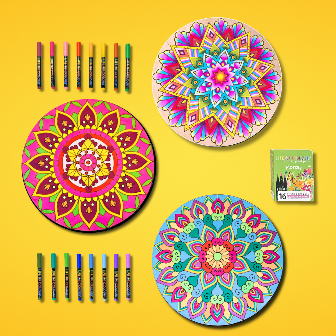 Life of Colour Mandala Painting Kit - Bundle of 3 (Part 2-Florals)