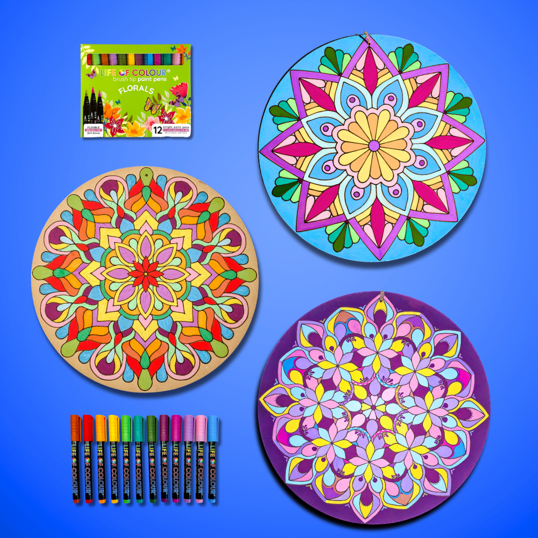 Life of Colour Mandala Painting Kit - Bundle of 3 (Part 1-Florals)