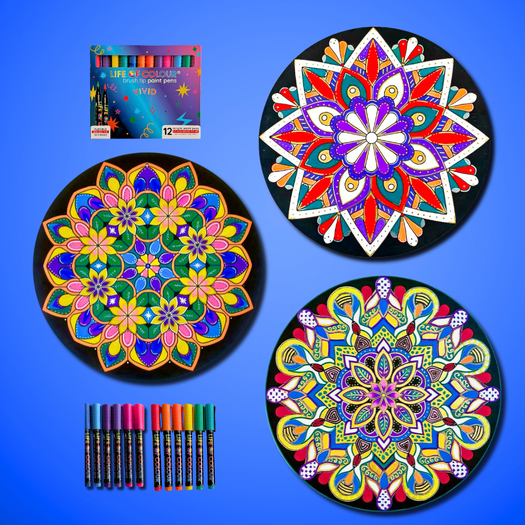 Life of Colour Mandala Painting Kit - Bundle of 3 (Part 1- Vivid)