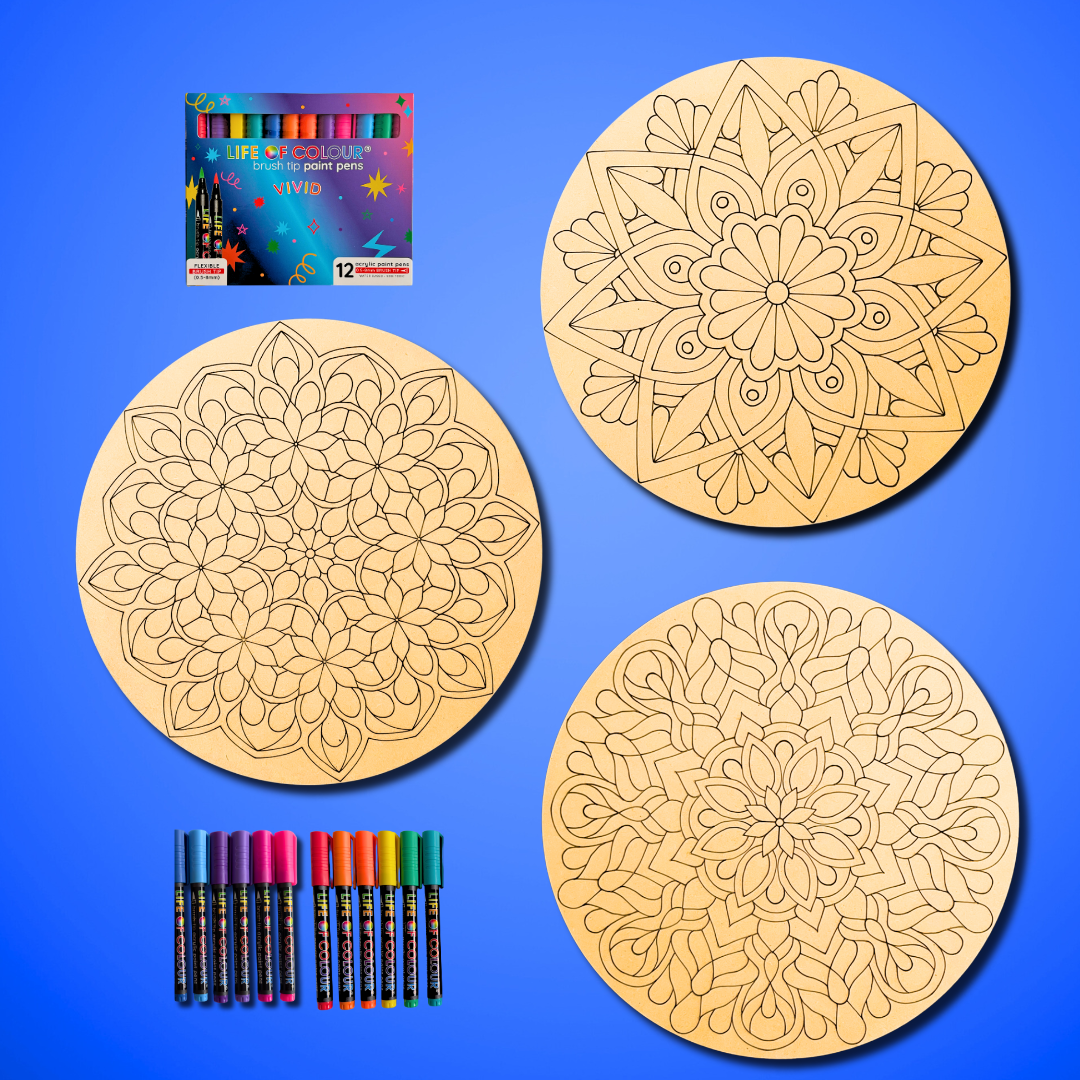 Life of Colour Mandala Painting Kit - Bundle of 3 (Part 1- Vivid)