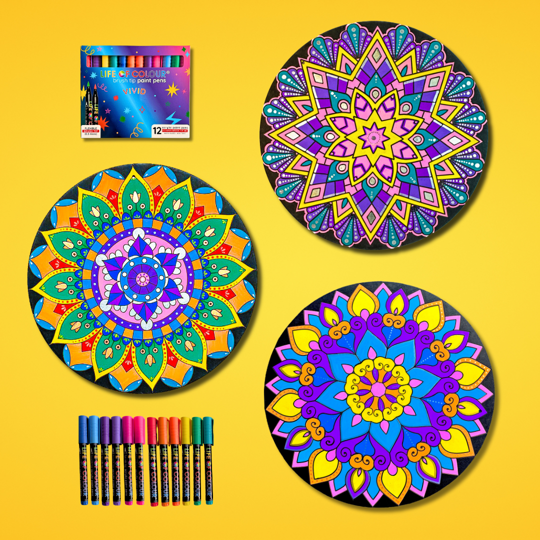 Life of Colour Mandala Painting Kit - Bundle of 3 (Part 2 - Vivid)