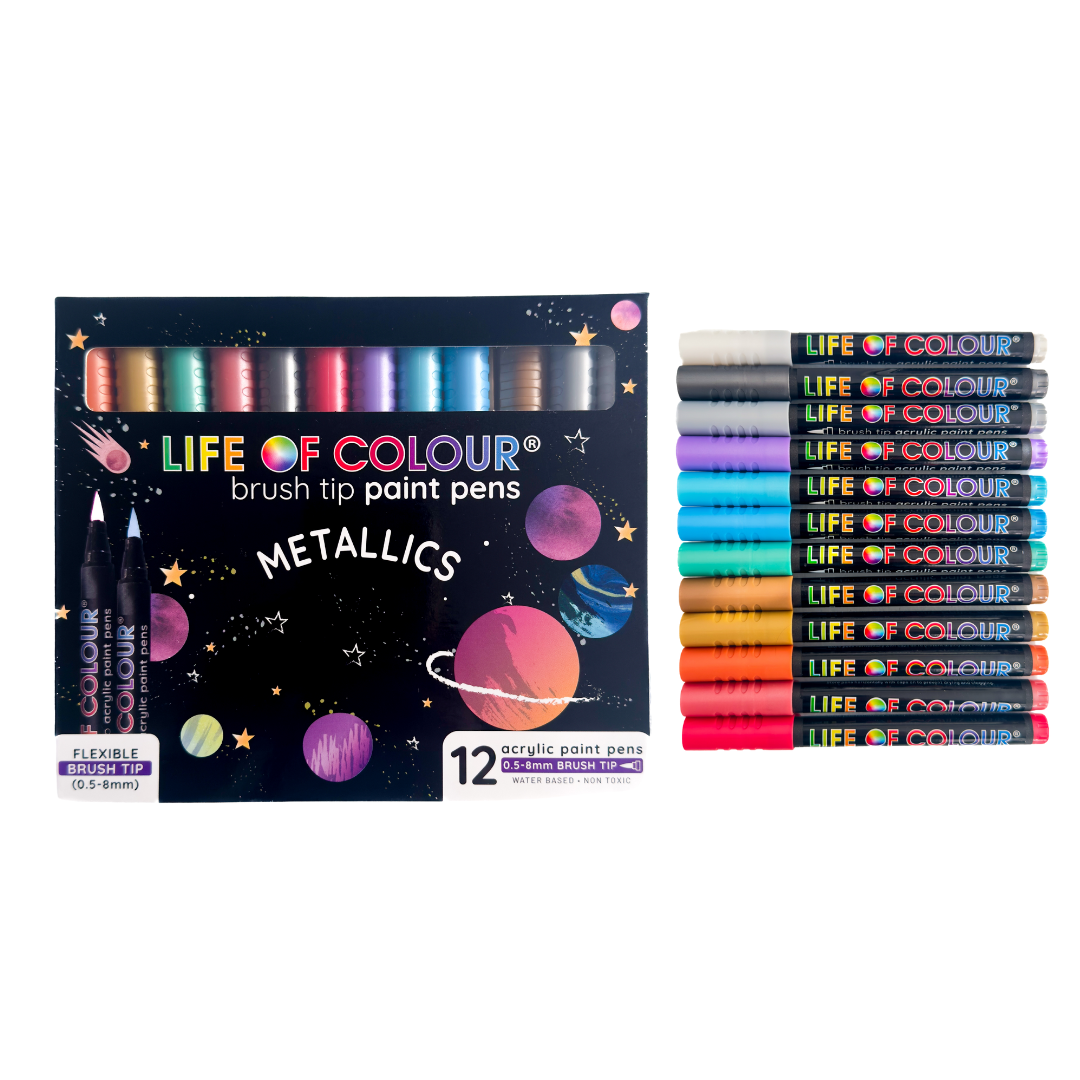 Metallic Brush Tip Acrylic Paint Pens - Set of 12