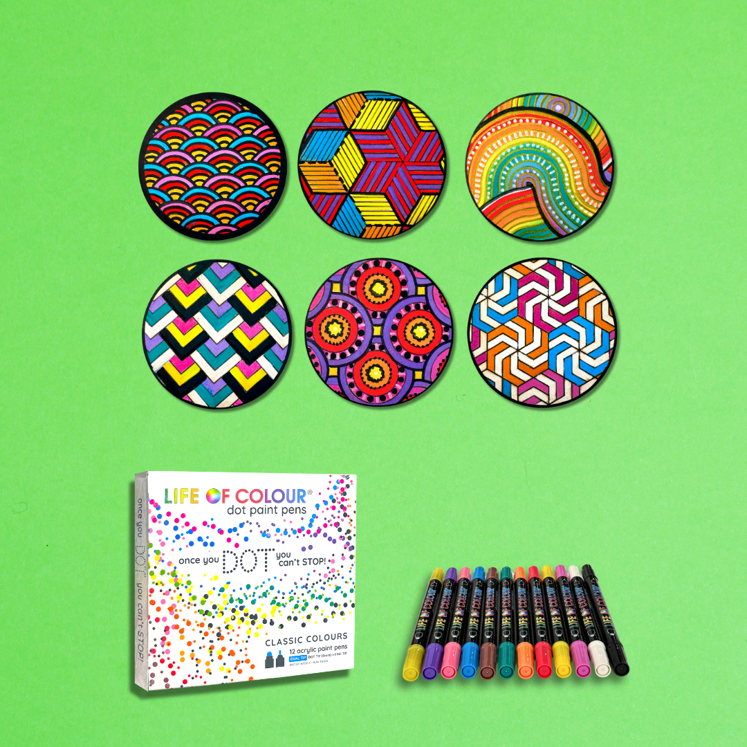 Life of Colour Zendoodle Coaster Kit - Set of 6