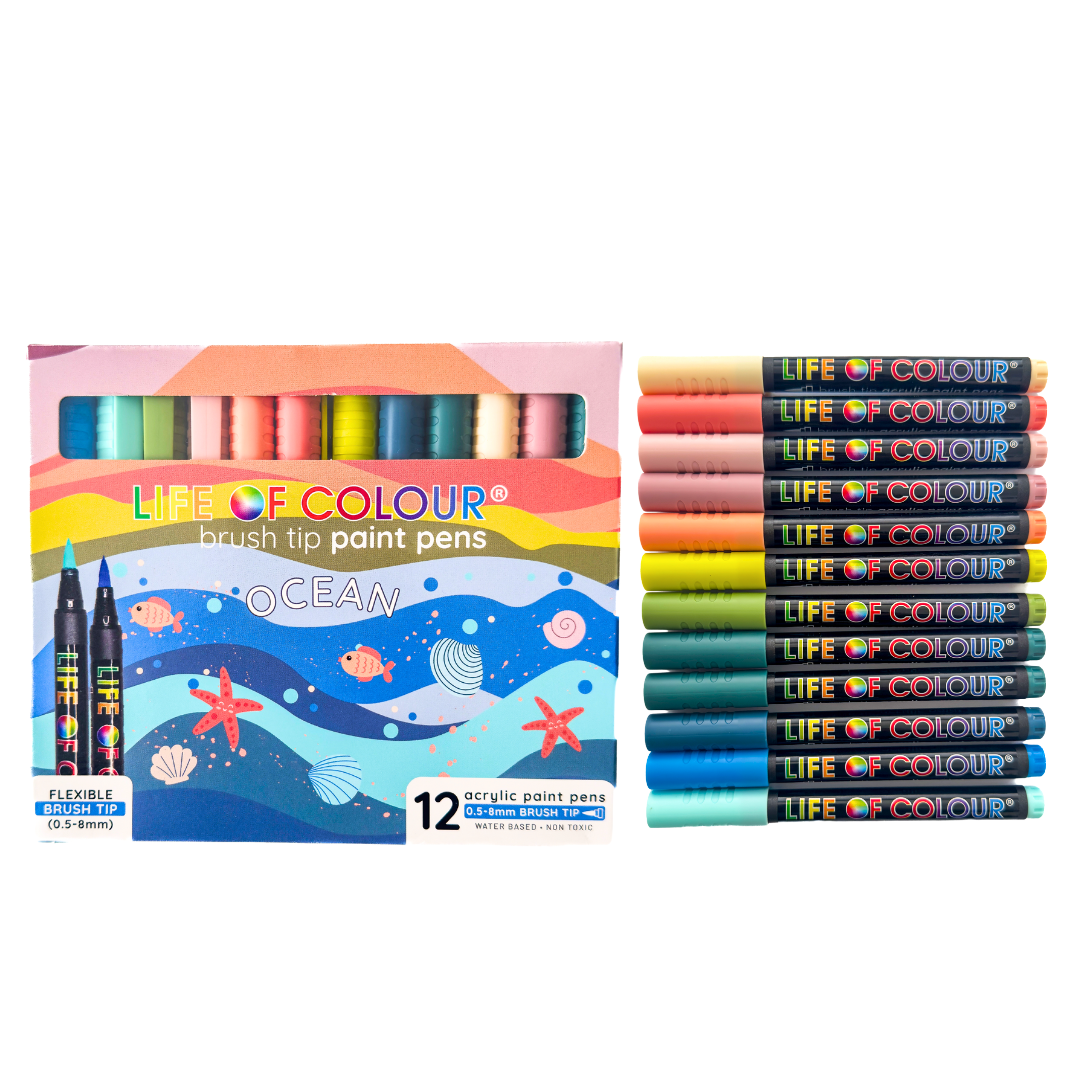 Ocean Brush Tip Acrylic Paint Pens - Set of 12