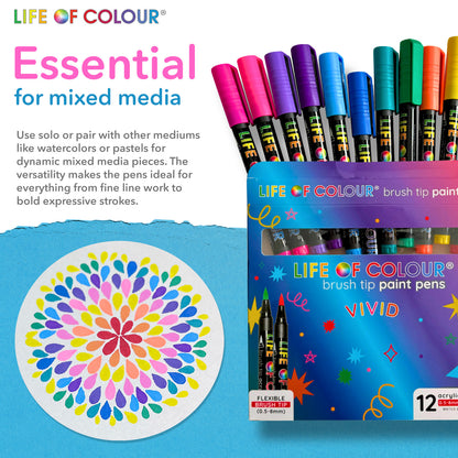 Vivid Brush Tip Acrylic Paint Pens - Set of 12