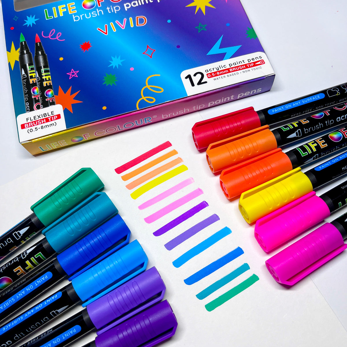 Vivid Brush Tip Acrylic Paint Pens - Set of 12