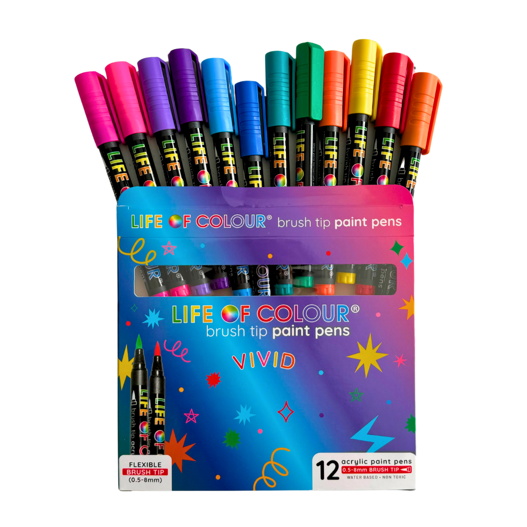 Vivid Brush Tip Acrylic Paint Pens - Set of 12