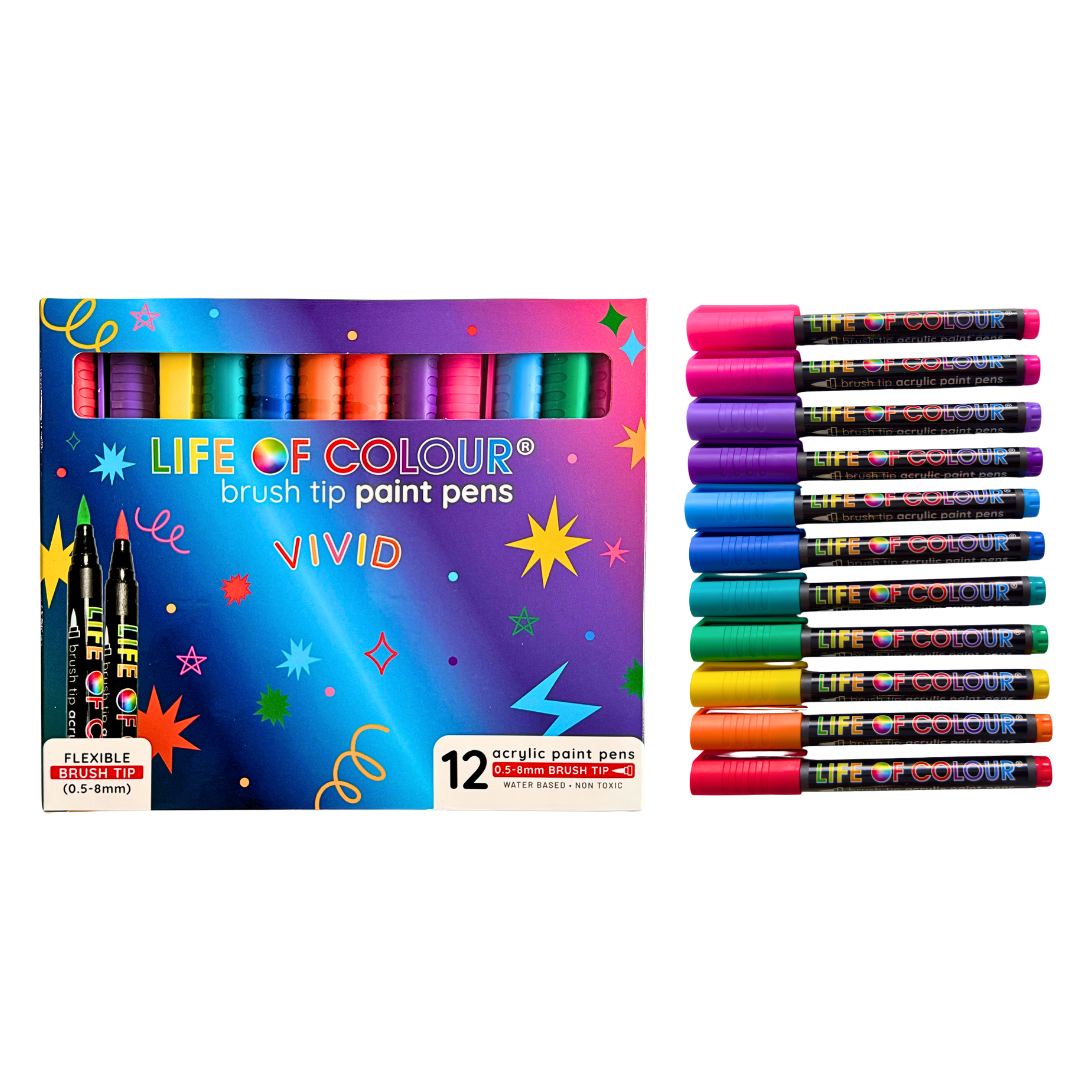 Vivid Brush Tip Acrylic Paint Pens - Set of 12