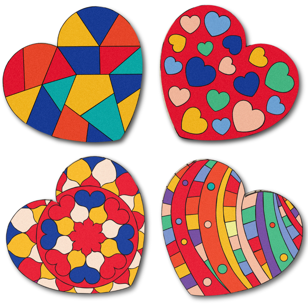 Colourful Hearts Large Gift Set - 4 Love Heart coasters and 1 Large Hearts Board with acrylic markers