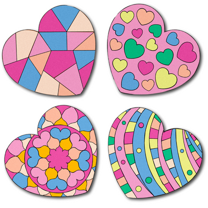 Colourful Hearts Gift Set - 4 Love Heart coasters with acrylic markers