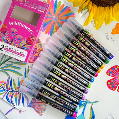 Wildflowers Brush Tip Acrylic Paint Pens - Set of 12