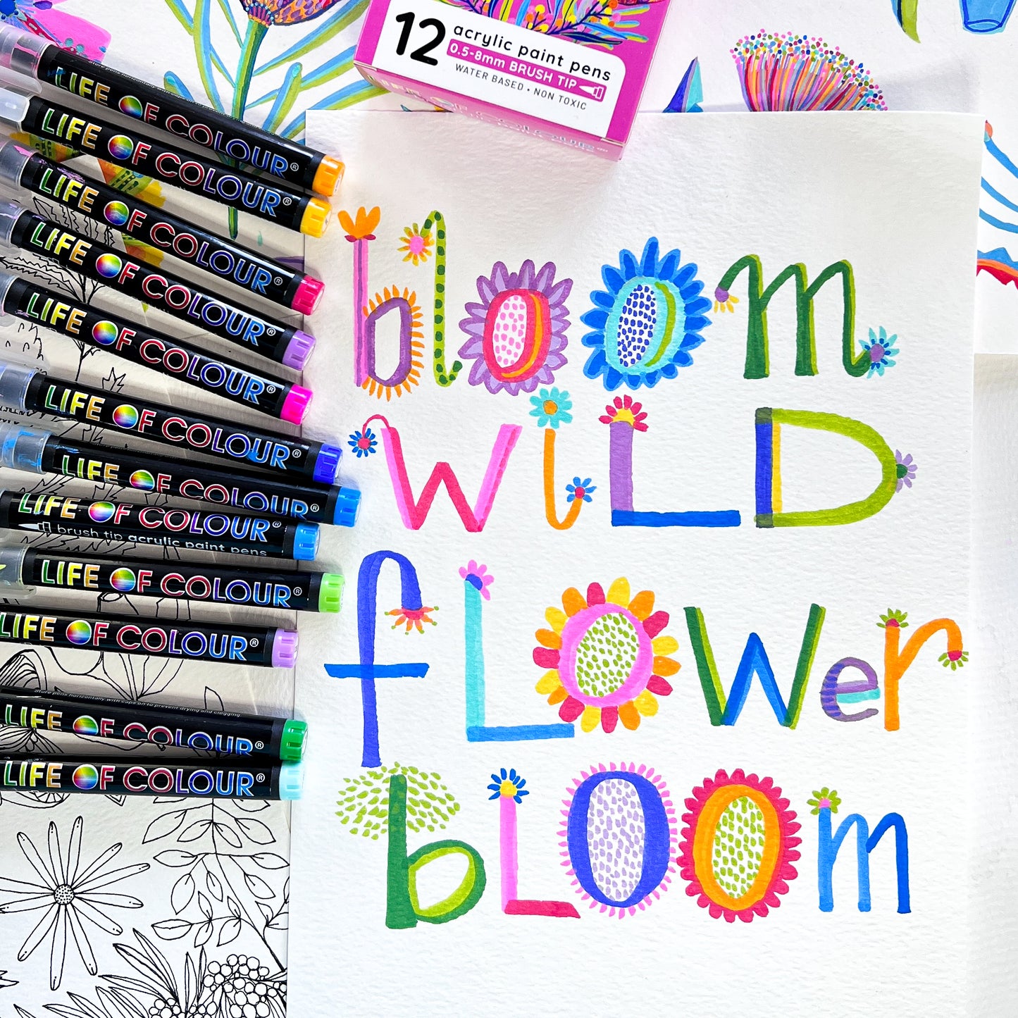 Wildflowers Brush Tip Acrylic Paint Pens - Set of 12