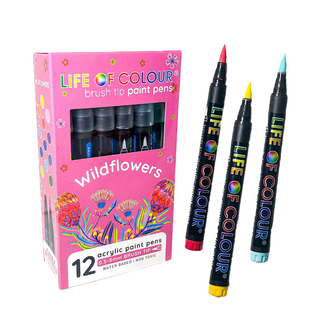 Wildflowers Brush Tip Acrylic Paint Pens - Set of 12