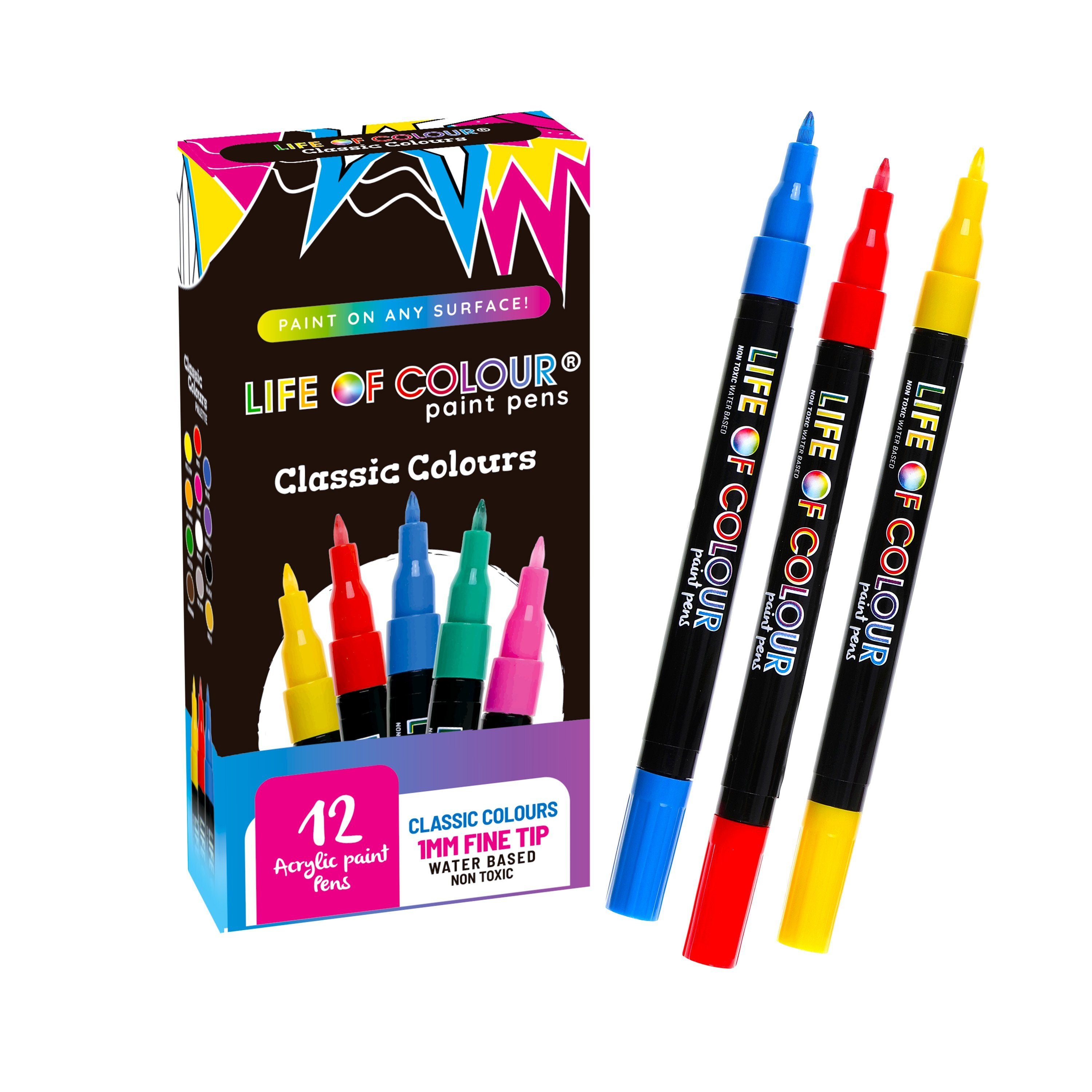 Classic Colours 1mm Fine Tip Acrylic Paint Pens - Set of 12