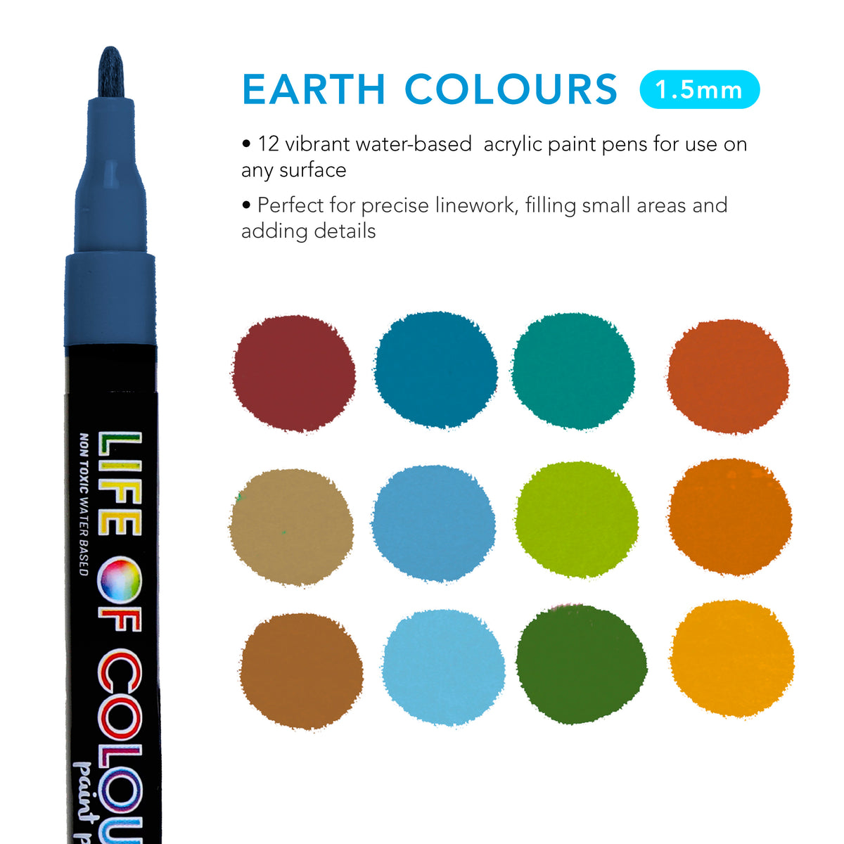 Paint Marker Pens - 12 Colors Permanent Acrylic Markers, Medium Tip, Water  Based, Quick Dry, Waterproof Paint Pen Set for Rock, Wood, Plastic, Metal